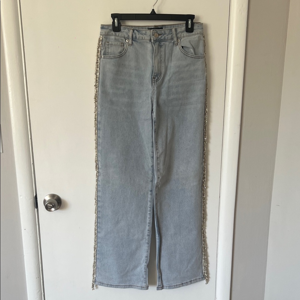 Chic Jeans with Rhinestone Fringe